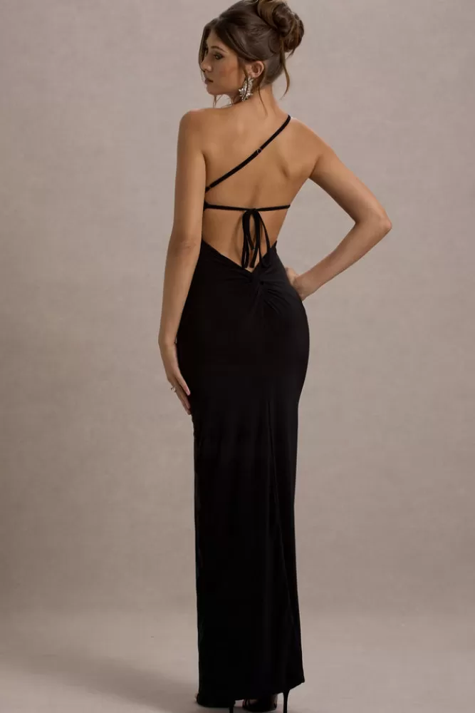 Abito Elegante Spalla Nuda con Schiena Scollata - Nero | Vestito Lungo Serale Club L London