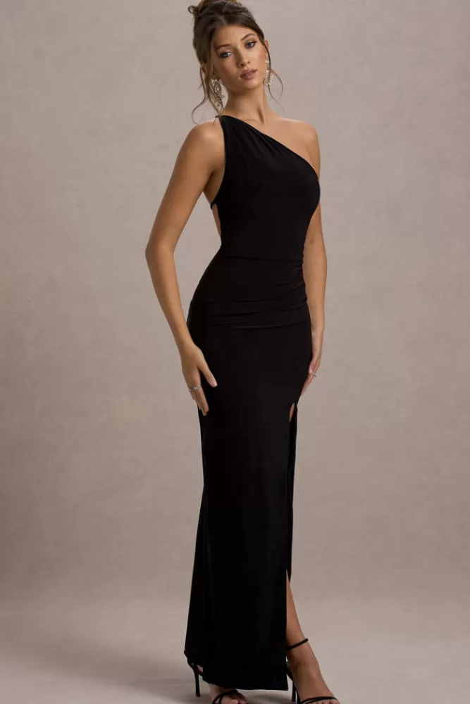 Abito Elegante Spalla Nuda con Schiena Scollata - Nero | Vestito Lungo Serale Club L London