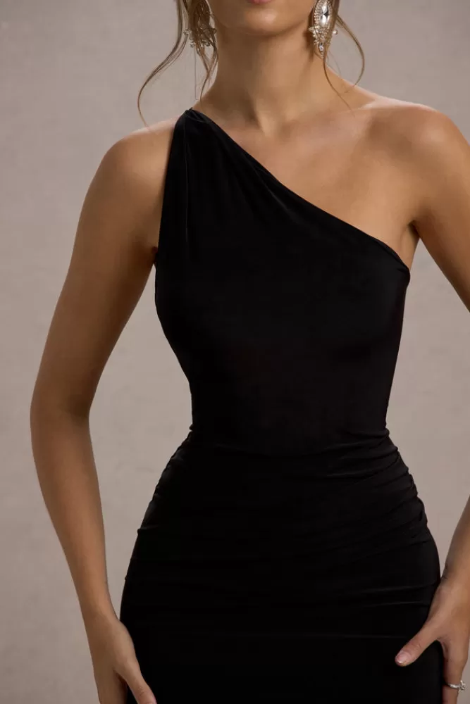 Abito Elegante Spalla Nuda con Schiena Scollata - Nero | Vestito Lungo Serale Club L London