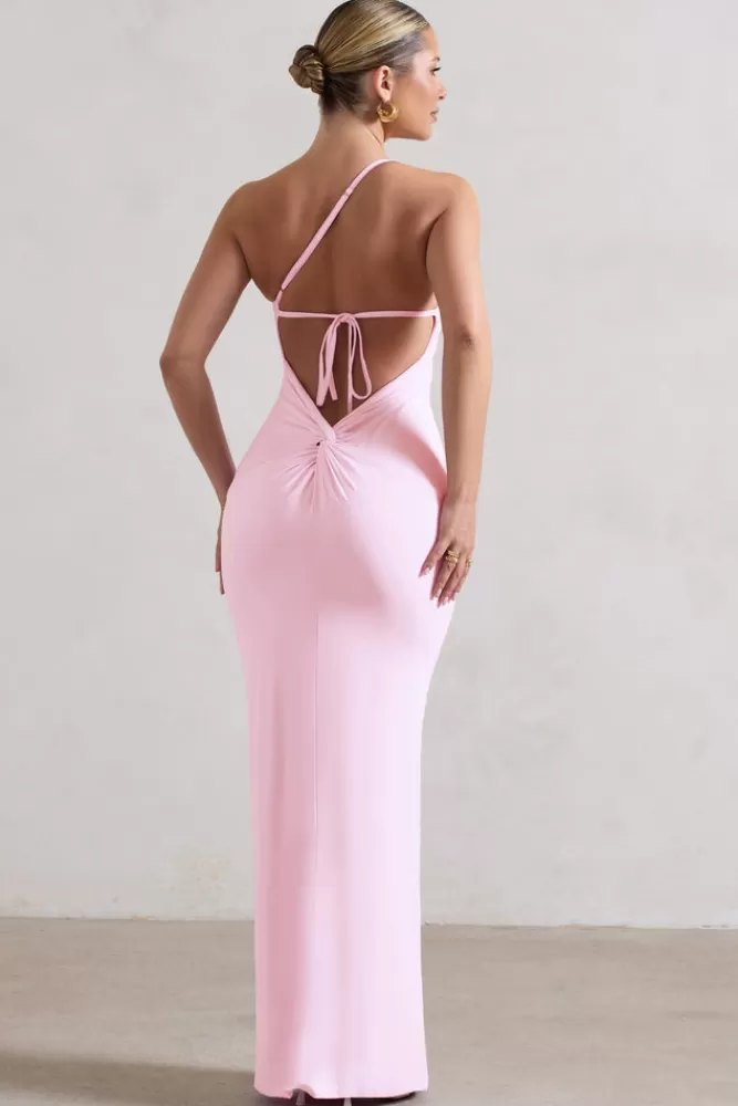 Abito da Sera Club L London - Spalla Singola in Tulle Rosa con Schiena Scallopata, Abito Lungo Elegante con Dettaglio Tulle Online