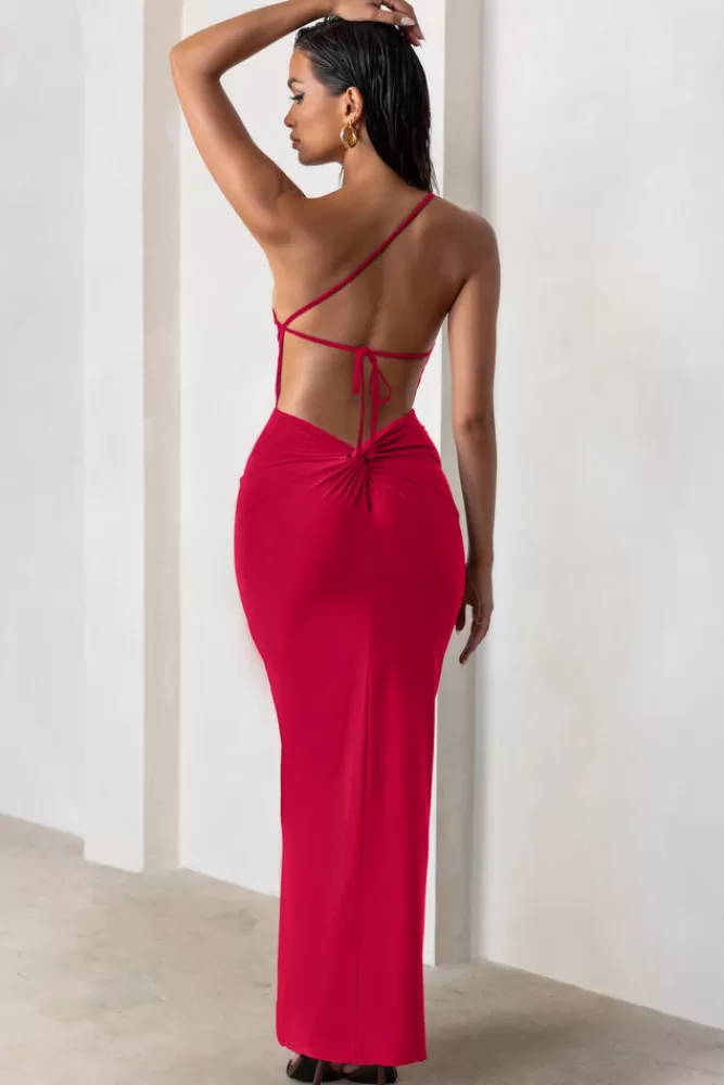 Abito Elegante Club L Londra - Vestito Lungo Asimmetrico con Schiena Scoperta in Rosso Passione | Offerta Imperdibile per Serate Sensuali