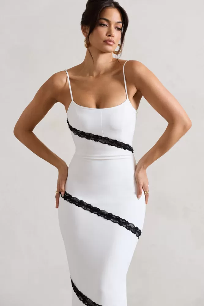 Abito lungo Elizabeth di Club L London con dettagli in pizzo e spalline sottili - Versione bianca e nera in promozione speciale