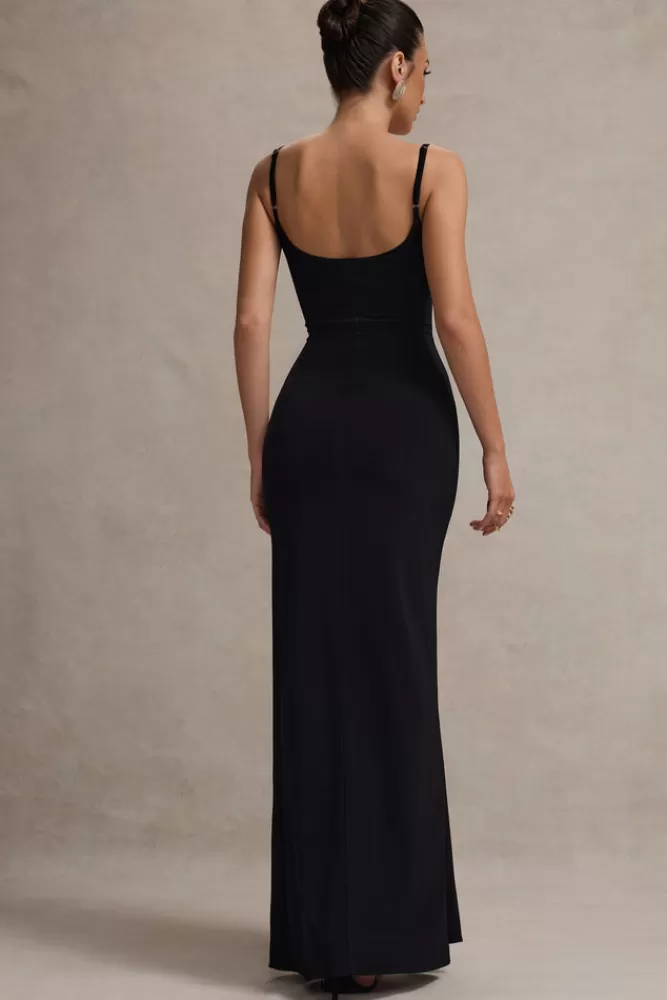 Club L London Emmalou - Abito Longuette Elegante con Spaccatura Laterale, Reggispalle e Dettaglio a Fiocco in Bianco e Nero - Edizione Speciale