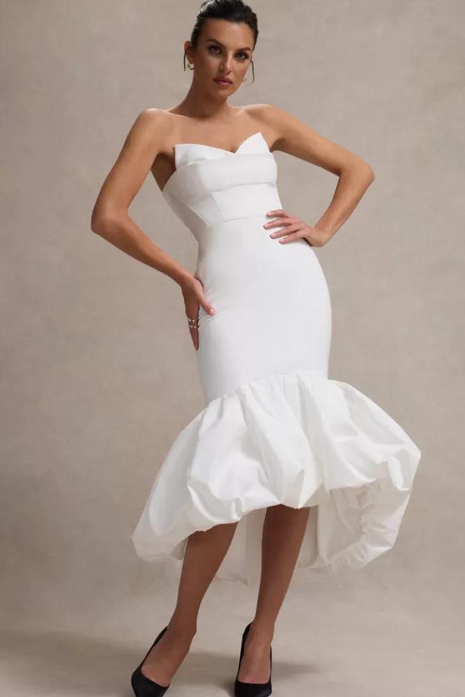 Club L London - Abito Corpetto Emmelina in Bianco con Orlo A Balze | Vestito Lungo Elegante in Super Offerta