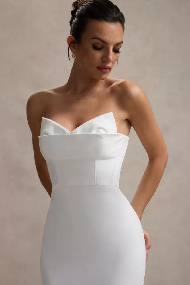 Club L London - Abito Corpetto Emmelina in Bianco con Orlo A Balze | Vestito Lungo Elegante in Super Offerta