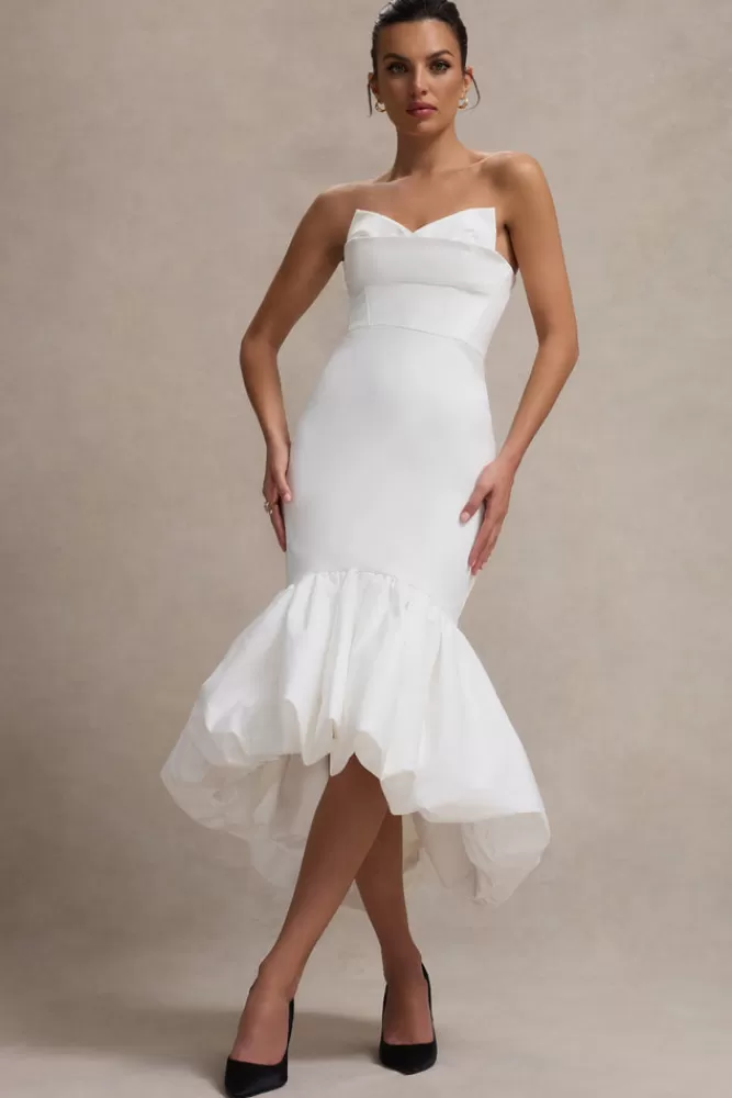 Club L London - Abito Corpetto Emmelina in Bianco con Orlo A Balze | Vestito Lungo Elegante in Super Offerta