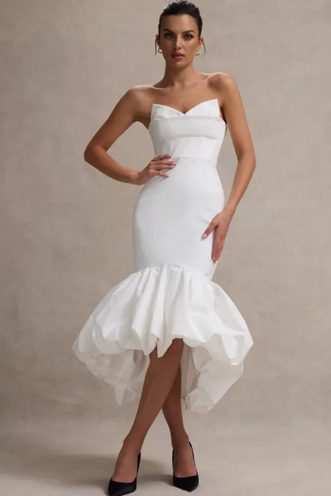 Club L London - Abito Corpetto Emmelina in Bianco con Orlo A Balze | Vestito Lungo Elegante in Super Offerta
