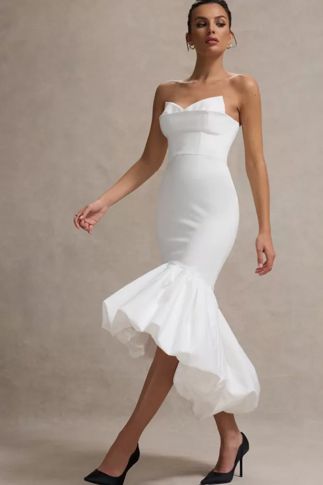 Club L London - Abito Corpetto Emmelina in Bianco con Orlo A Balze | Vestito Lungo Elegante in Super Offerta