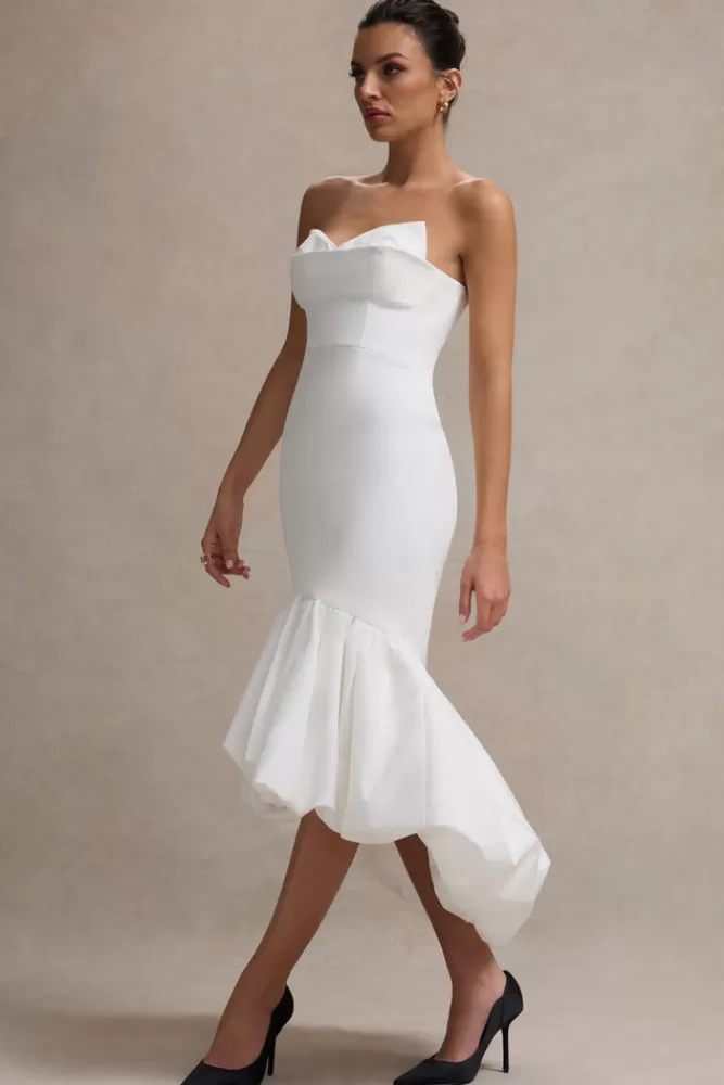Club L London - Abito Corpetto Emmelina in Bianco con Orlo A Balze | Vestito Lungo Elegante in Super Offerta