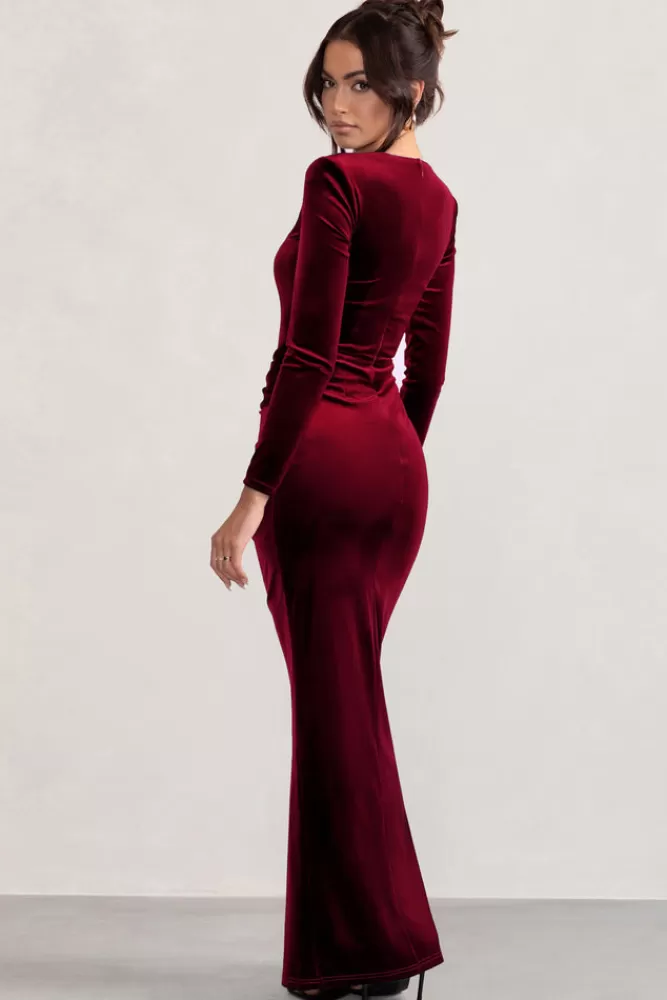 Club L London Fay | Abito Elegante in Velluto con Nodo - Corsetto Stilizzato Lungo in Tonalità Mora | Promozione Esclusiva