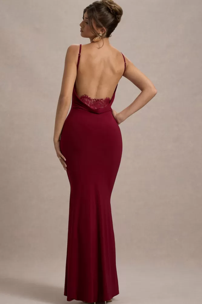 Abito Lungo Francoise Club L London con Scollo Avvolgente e Merletto Sul Retro - Elegante Tonalità Bacche a Prezzo Accessibile