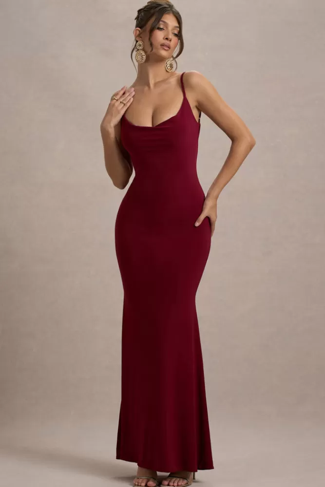 Abito Lungo Francoise Club L London con Scollo Avvolgente e Merletto Sul Retro - Elegante Tonalità Bacche a Prezzo Accessibile