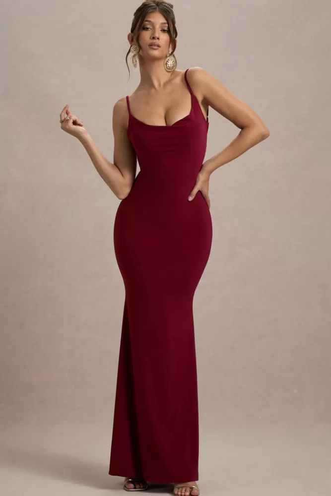 Abito Lungo Francoise Club L London con Scollo Avvolgente e Merletto Sul Retro - Elegante Tonalità Bacche a Prezzo Accessibile