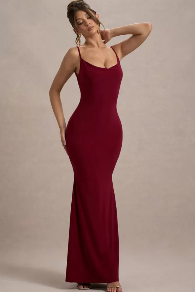Abito Lungo Francoise Club L London con Scollo Avvolgente e Merletto Sul Retro - Elegante Tonalità Bacche a Prezzo Accessibile