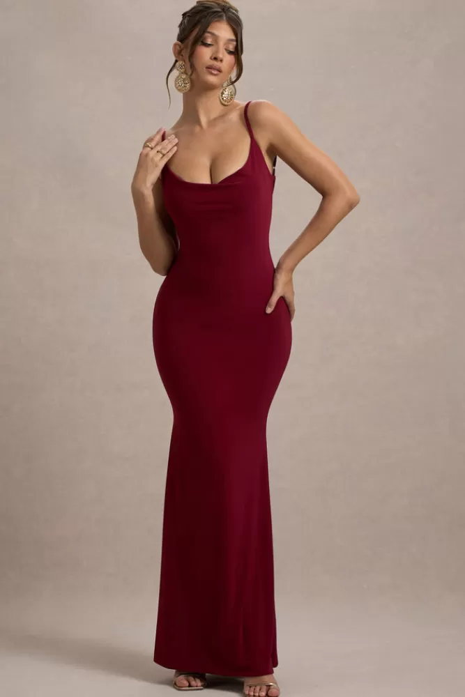 Abito Lungo Francoise Club L London con Scollo Avvolgente e Merletto Sul Retro - Elegante Tonalità Bacche a Prezzo Accessibile