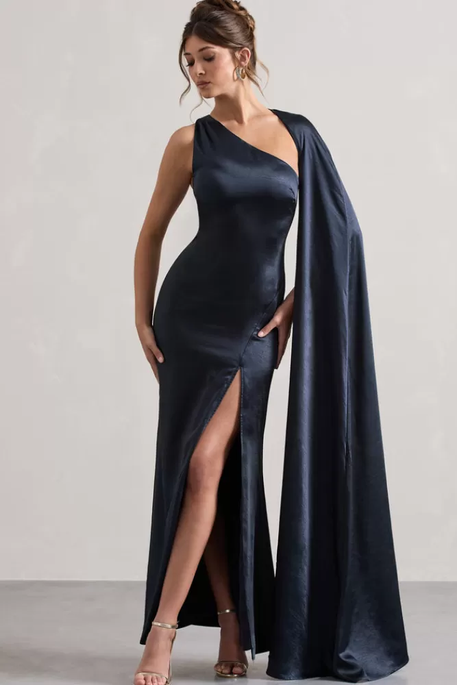 Abito Midi in Raso con Drappeggio a Mantella e Spalla Scoperta - Blu Navy, Edizione Limitata per Serata di Gala 

Abito da Sera con Spacco Ventaglio e Manica Asimmetrica - Versione Speciale Blu Marino by Club L London 

Vestito Lungo Elegante con Scollo Avvolgente e Fessura Laterale - Raso Navy, Promozione Lampo Collezione Gala