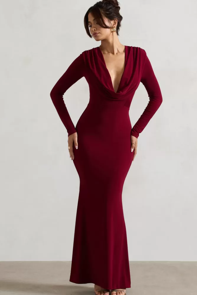 Abito Lungo Autunno/Inverno 2023 - Scollo Avvolgente Manica Lunga Club L London - Tonalità Morena con Design Cuore Elegante - Prezzo Imbattibile