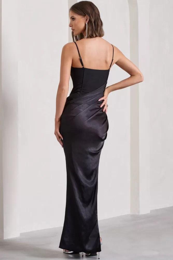 Nuovo Arrivo: Abito Satinato con Corsetto e Spacco Laterale - Nero Elegante by Club L London

（：，，，