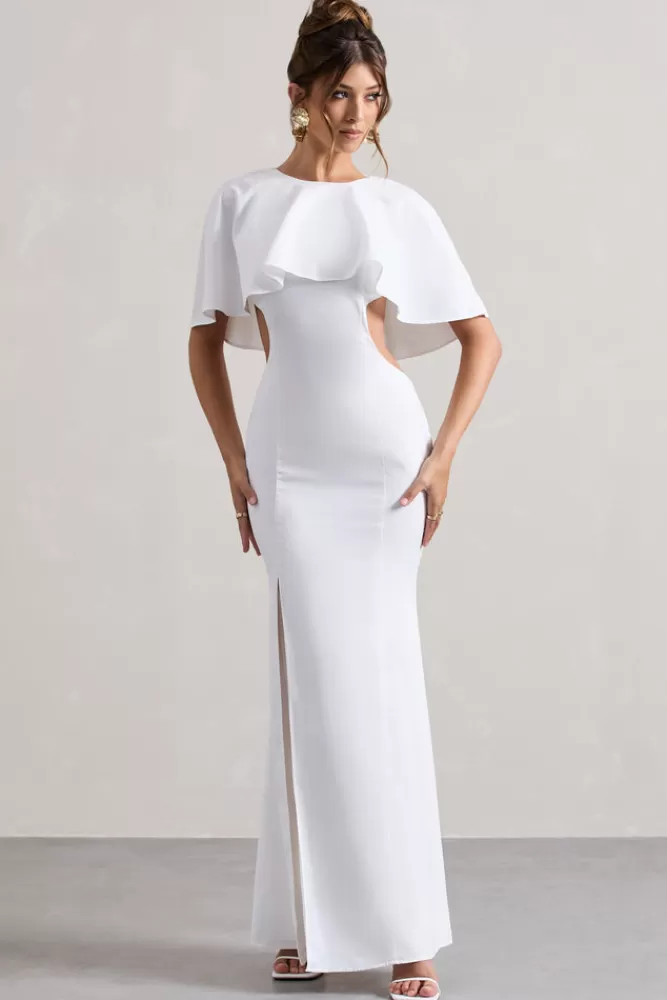 Isadora Abito Maxi con Spaccature e Drappeggio Avorio - Club L London Collection

(：，，，