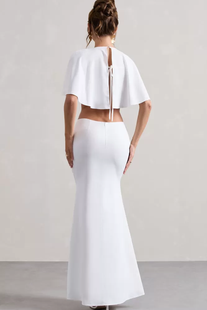 Isadora Abito Maxi con Spaccature e Drappeggio Avorio - Club L London Collection

(：，，，