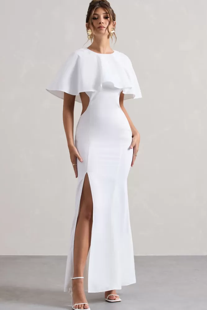 Isadora Abito Maxi con Spaccature e Drappeggio Avorio - Club L London Collection

(：，，，