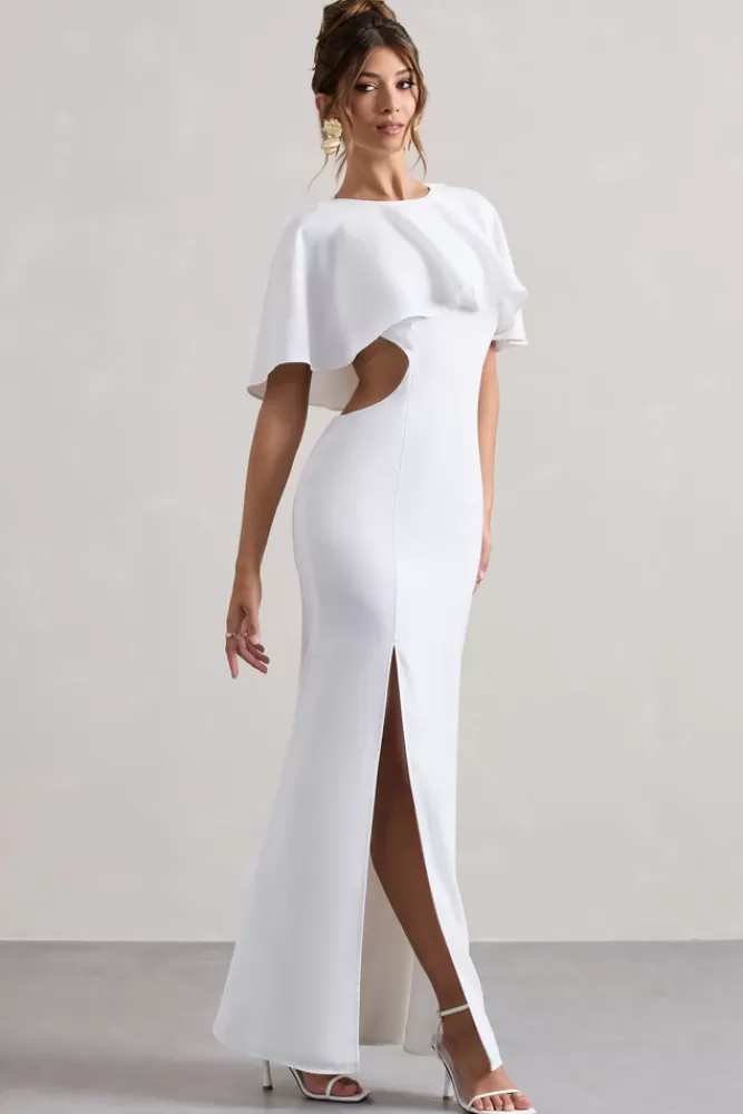 Isadora Abito Maxi con Spaccature e Drappeggio Avorio - Club L London Collection

(：，，，