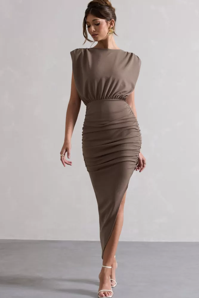 Abito estivo elegante senza maniche con design asimmetrico - Club L London in tonalità Mocha