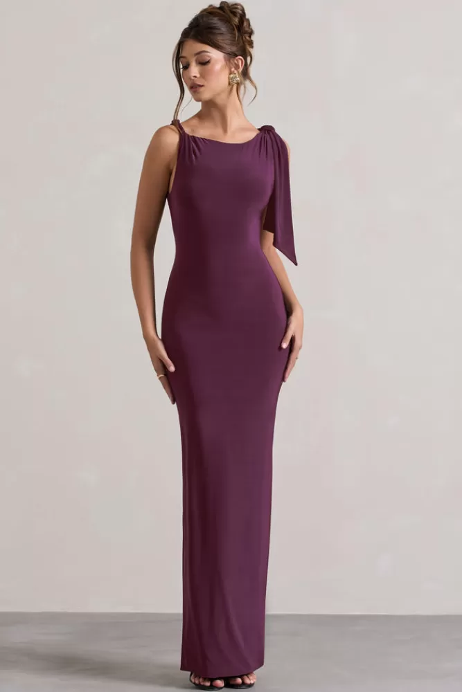 Abito Lungo Kacey con Nodo Intrecciato - Club L London in Prugna, Edizione Limitata con Sconto Esclusivo