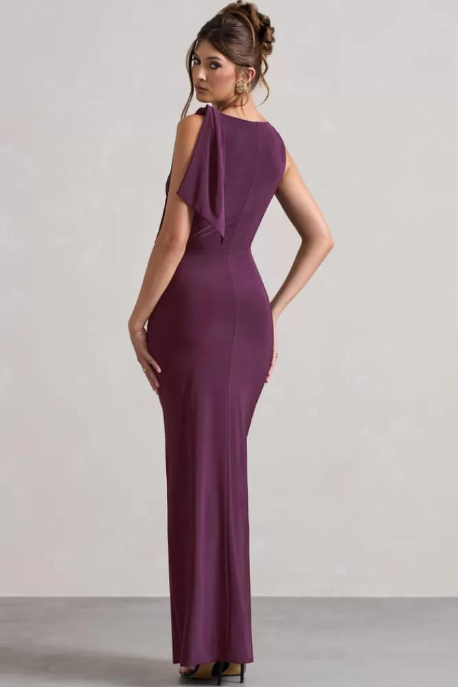 Abito Lungo Kacey con Nodo Intrecciato - Club L London in Prugna, Edizione Limitata con Sconto Esclusivo