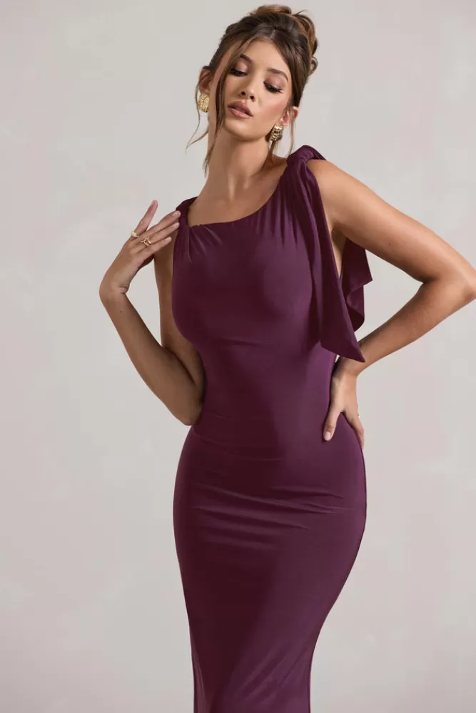 Abito Lungo Kacey con Nodo Intrecciato - Club L London in Prugna, Edizione Limitata con Sconto Esclusivo