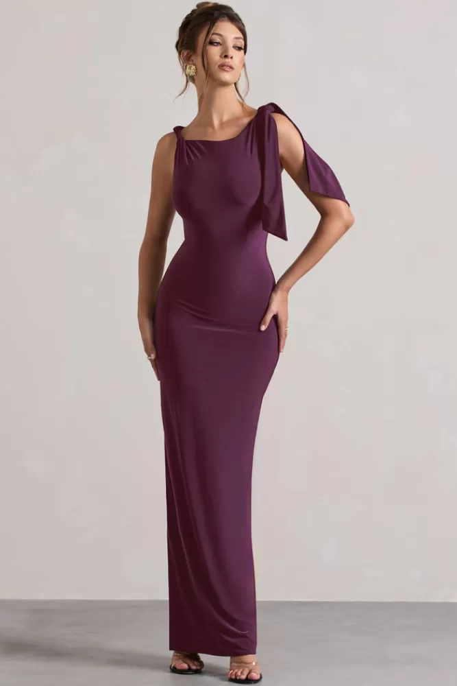 Abito Lungo Kacey con Nodo Intrecciato - Club L London in Prugna, Edizione Limitata con Sconto Esclusivo
