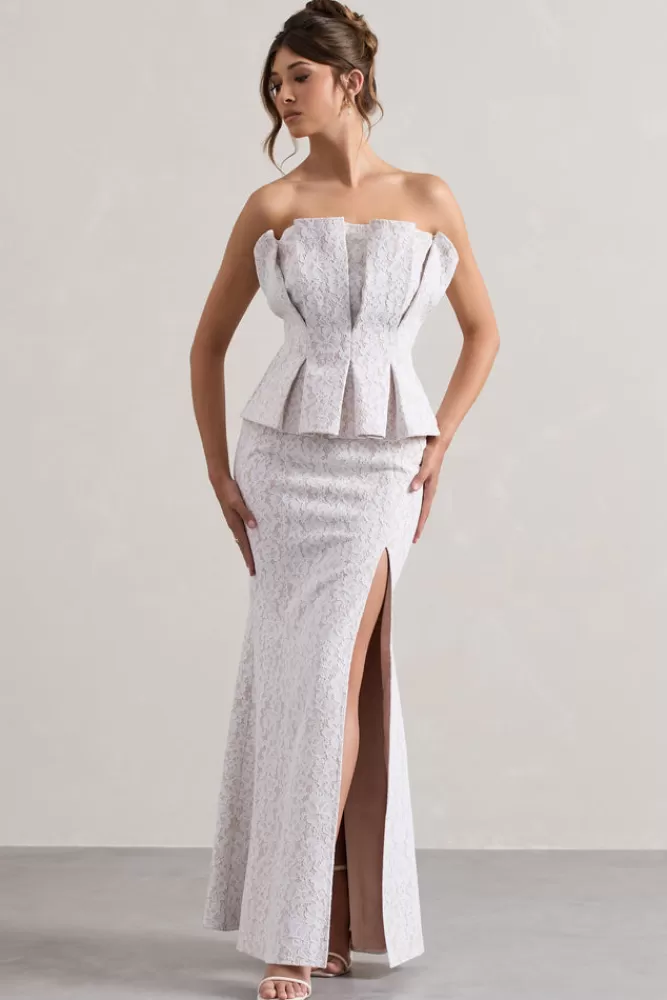 Abito Elegante in Pizzo Senza Spalline con Volant e Spacco - Bianco, Prezzo Accessibile | Club L London Kaleido