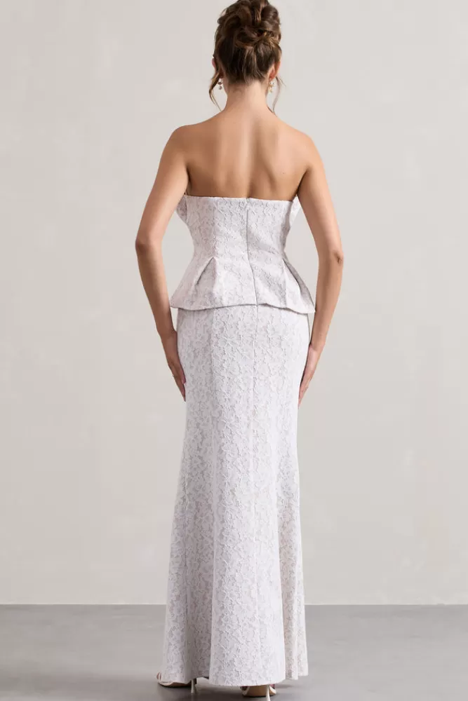 Abito Elegante in Pizzo Senza Spalline con Volant e Spacco - Bianco, Prezzo Accessibile | Club L London Kaleido