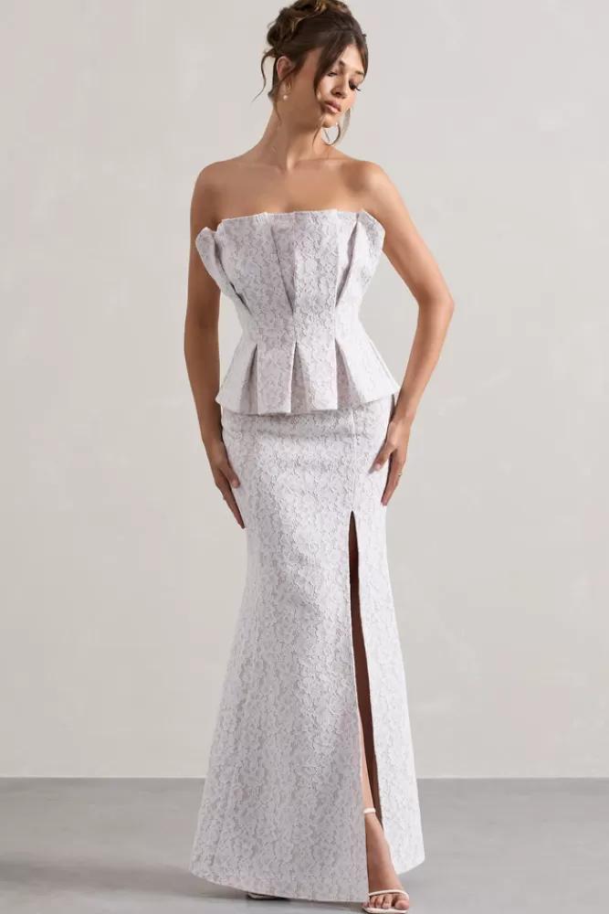 Abito Elegante in Pizzo Senza Spalline con Volant e Spacco - Bianco, Prezzo Accessibile | Club L London Kaleido