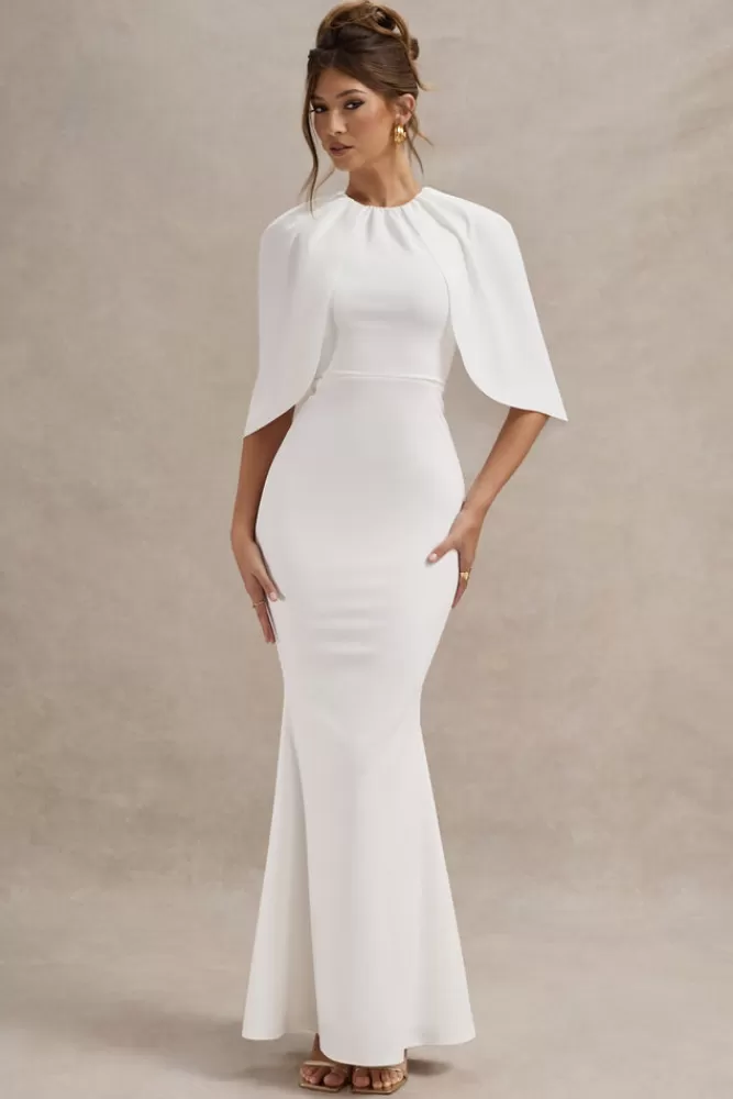Abito Midi Smanicato con Drappeggio Elegante - Collezione Estiva Kianne di Club L London | Versione Bianco Puro in Offerta Lampo con Spedizione Gratis