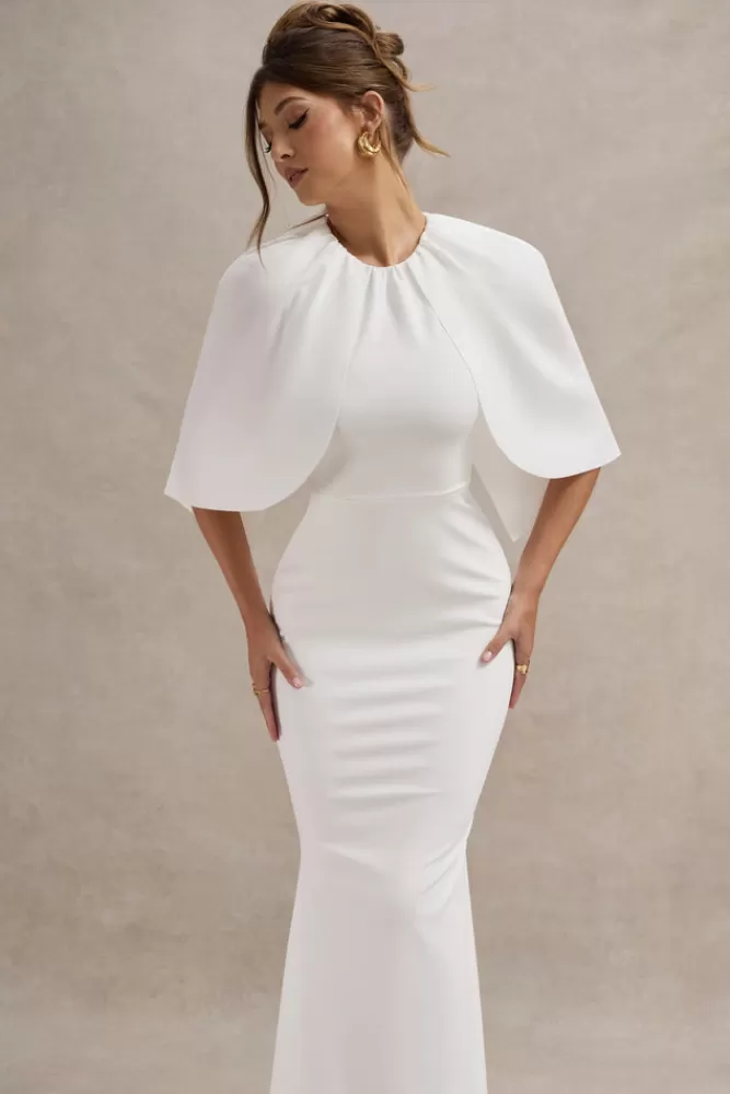 Abito Midi Smanicato con Drappeggio Elegante - Collezione Estiva Kianne di Club L London | Versione Bianco Puro in Offerta Lampo con Spedizione Gratis