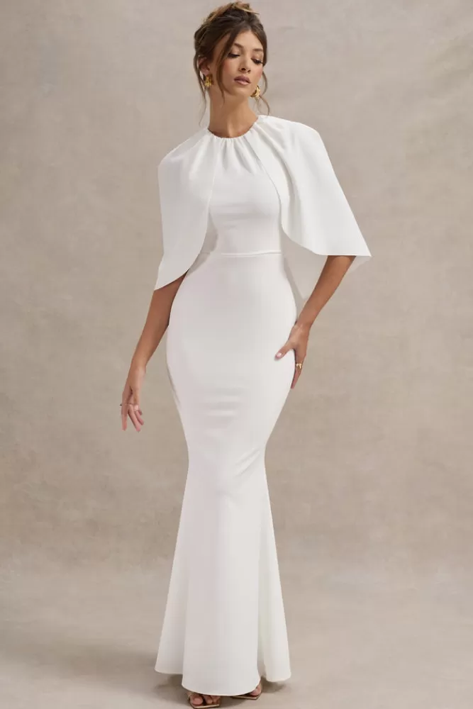 Abito Midi Smanicato con Drappeggio Elegante - Collezione Estiva Kianne di Club L London | Versione Bianco Puro in Offerta Lampo con Spedizione Gratis
