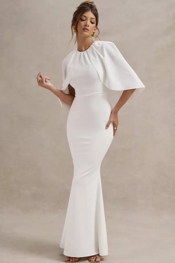 Abito Midi Smanicato con Drappeggio Elegante - Collezione Estiva Kianne di Club L London | Versione Bianco Puro in Offerta Lampo con Spedizione Gratis