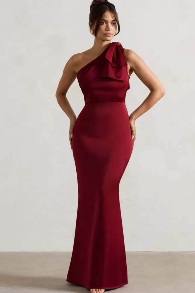 Abito Serale in Raso con Spalla Scoperta e Fiocco Asimmetrico - Collezione Bacco Elegante by Club L London

(：Bacco