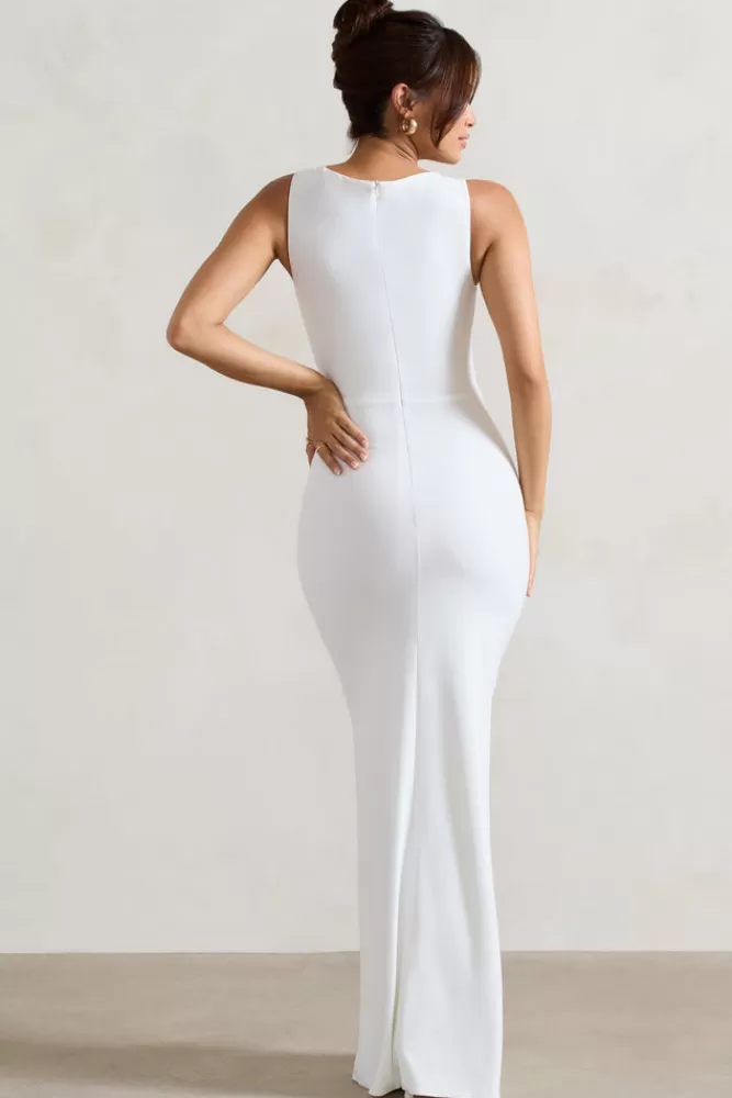 Abito Maxi Avvolgente con Decorazione Floreale - Bianco | Moda Estate 2024 a Prezzo Speciale - Club L London Lainey