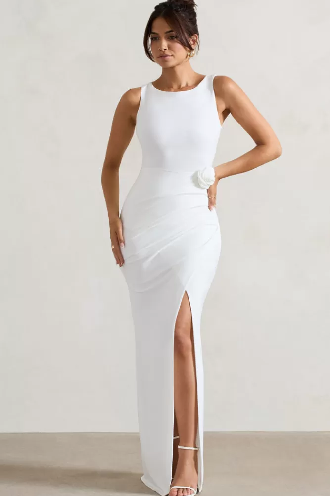 Abito Maxi Avvolgente con Decorazione Floreale - Bianco | Moda Estate 2024 a Prezzo Speciale - Club L London Lainey