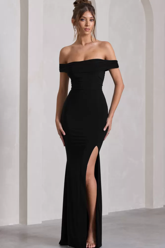 Club L London - Legge dell'Attrazione | Abito Maxi Sdraiatiato con Spacco Laterale in Nero - Offerta Limitata
