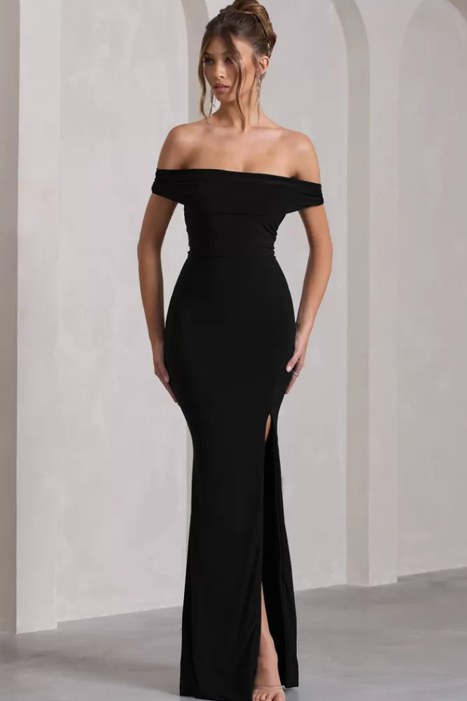 Club L London - Legge dell'Attrazione | Abito Maxi Sdraiatiato con Spacco Laterale in Nero - Offerta Limitata