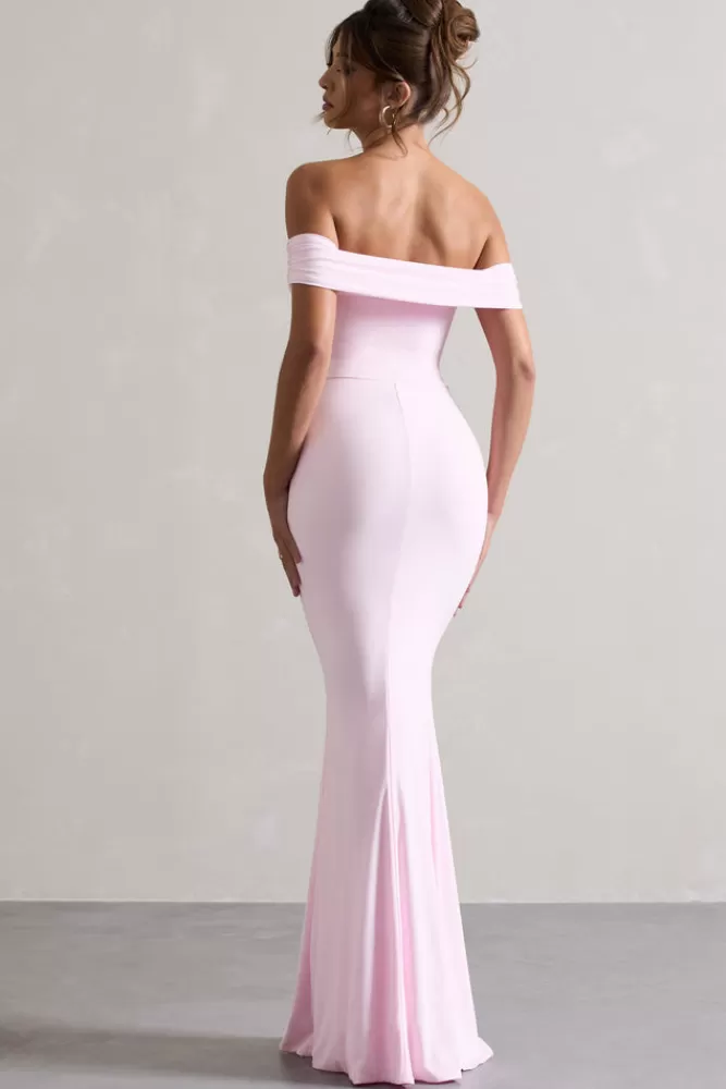Abito Estivo Elegante Club L Londra - Spacco Laterale e Drappeggio Stile Bardot in Rosa Accesso, Collezione Legge dell'Attrazione