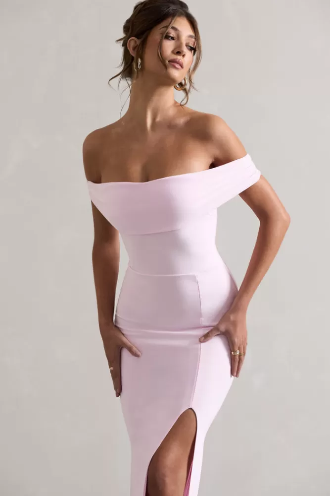 Abito Estivo Elegante Club L Londra - Spacco Laterale e Drappeggio Stile Bardot in Rosa Accesso, Collezione Legge dell'Attrazione