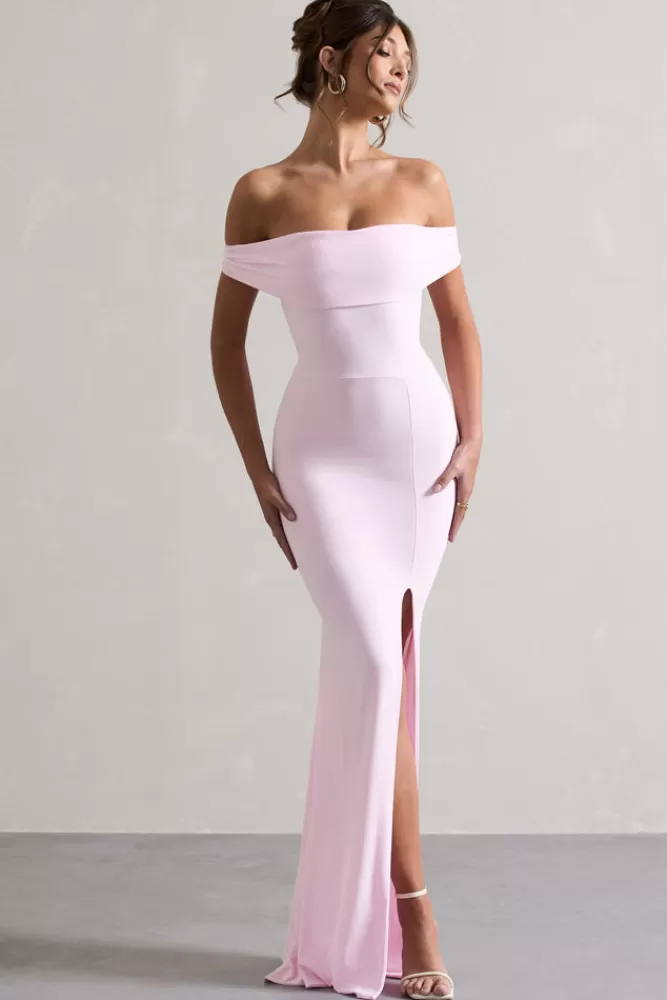 Abito Estivo Elegante Club L Londra - Spacco Laterale e Drappeggio Stile Bardot in Rosa Accesso, Collezione Legge dell'Attrazione