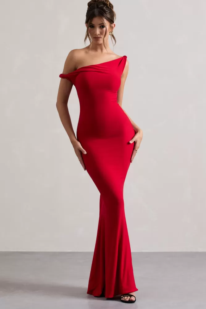 London Club L - Vestito Maxi Asimmetrico con Drappeggio Elegante 