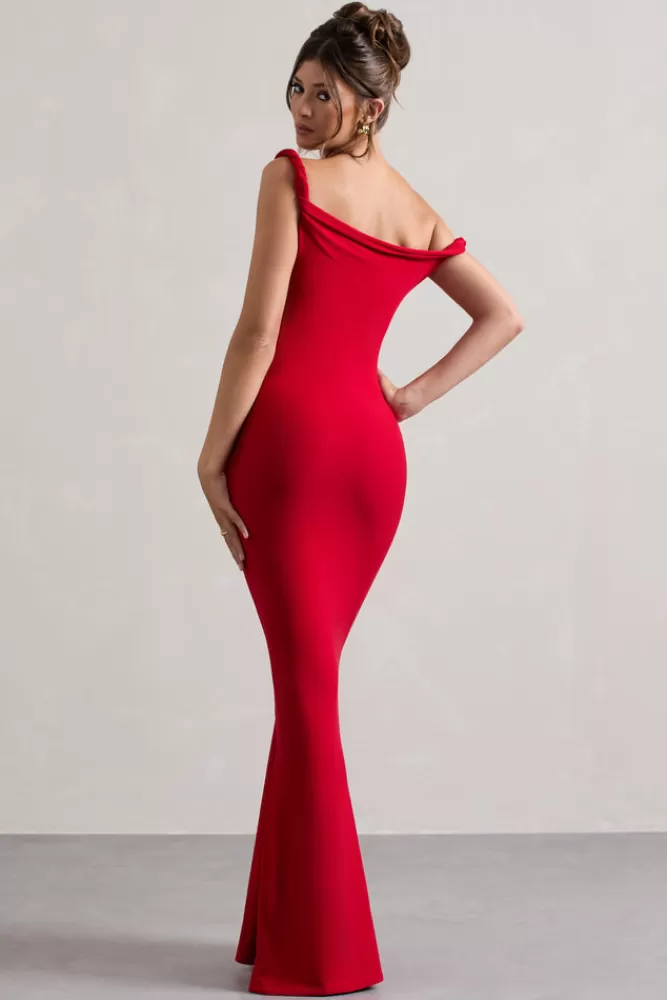 London Club L - Vestito Maxi Asimmetrico con Drappeggio Elegante 