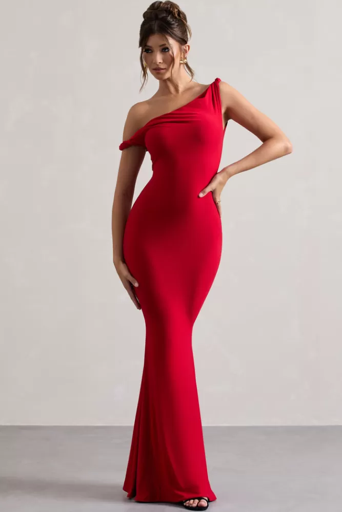 London Club L - Vestito Maxi Asimmetrico con Drappeggio Elegante 