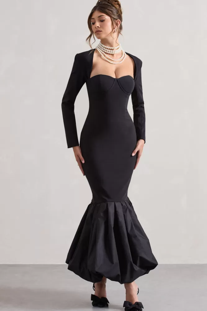 Abito Longuette Elegante con Scollatura a Cuore e Ampio Volume - Nero Intenso, Perfetto per Serate Indimenticabili | Club London L
